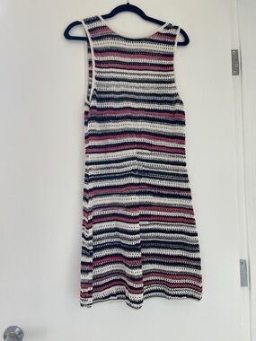 H&M Striped Crochet Mini Dress in Cream, Black & Pink